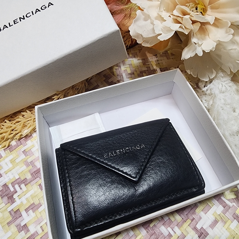 Balenciaga Black Soft Leather Small Ttifold Wallet